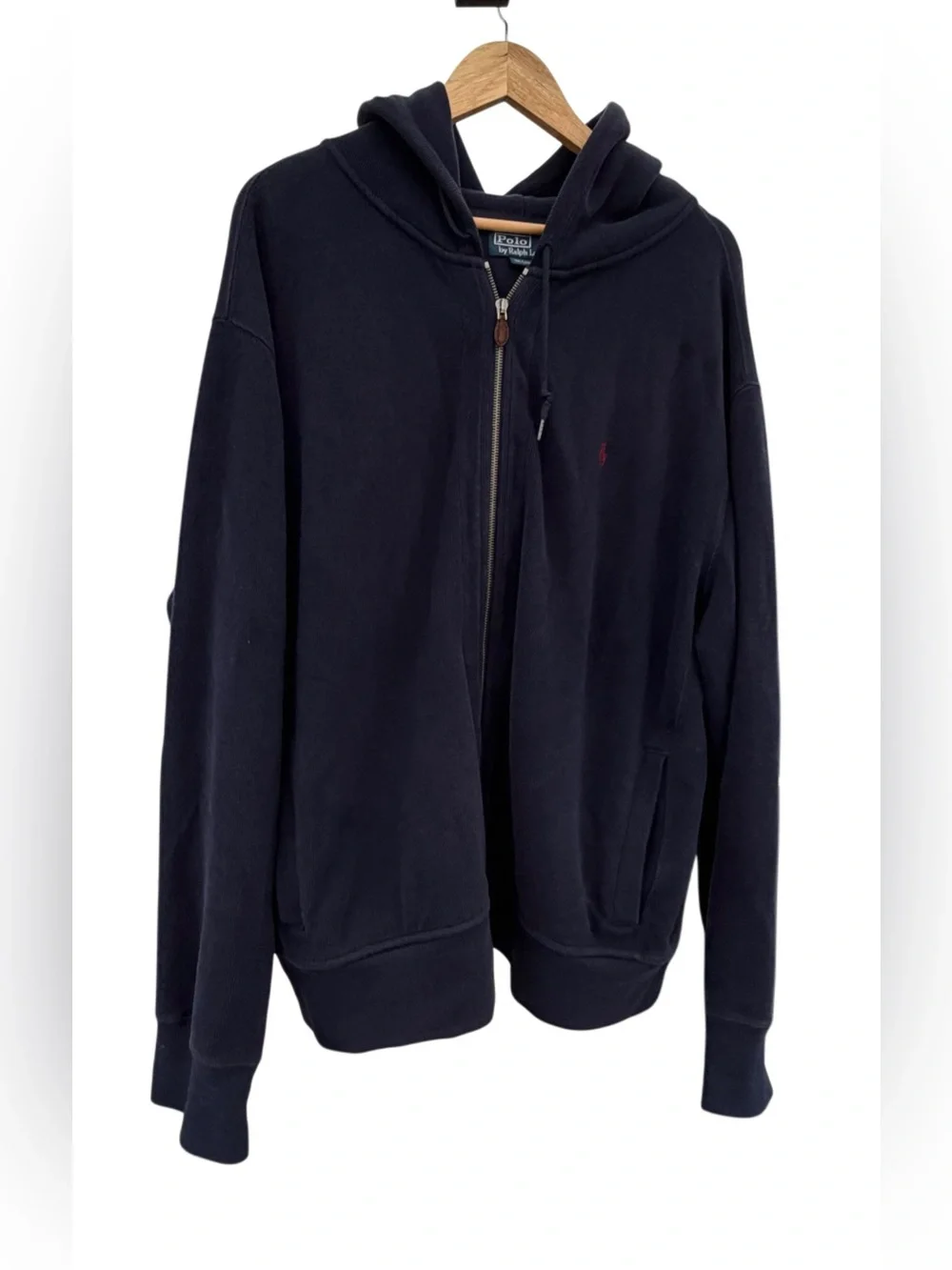 Men’s Polo Ralph Lauren Zipper Hoodie Navy Blue Sweatshirt Jacket Ribbed 2XL XXL